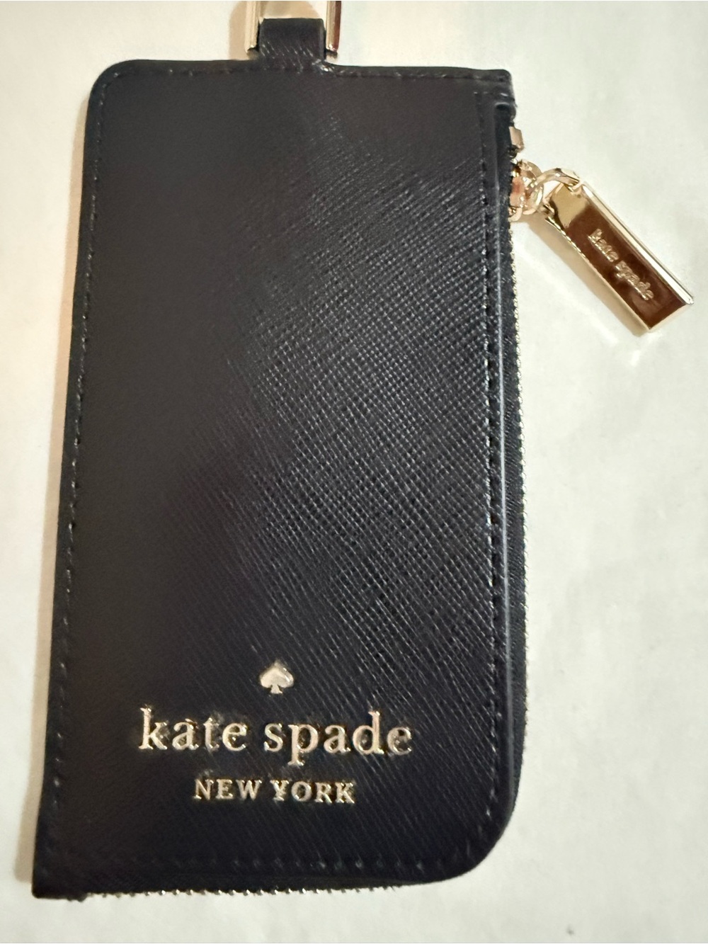 kate spade Black Leather Lanyard Wallet with Gold Hardware